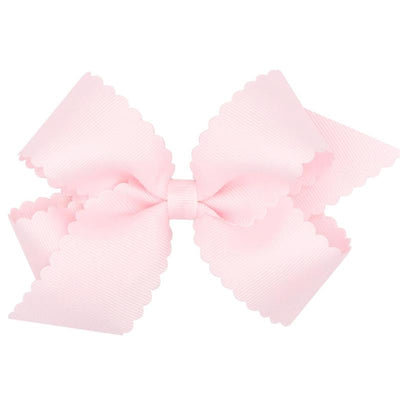Wee Ones - Classic Grosgrain Hair Bow with Scalloped Edges, Medium, Powder Pink Image 1