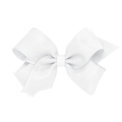 Wee Ones - Girls' Grosgrain Hair Bows with Organza Overlay on a WeeStay Clip, Medium, White Image 1