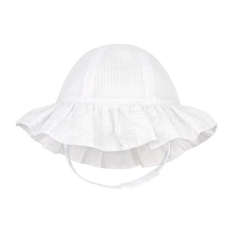 Wee Ones - Girls Reversible Ruffle Brim Seersucker Sun Hat, White Image 1