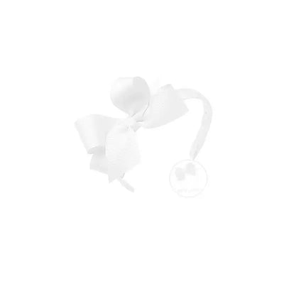Wee Ones Medium Classic Grosgrain Bow On Matching Headband, White Image 1
