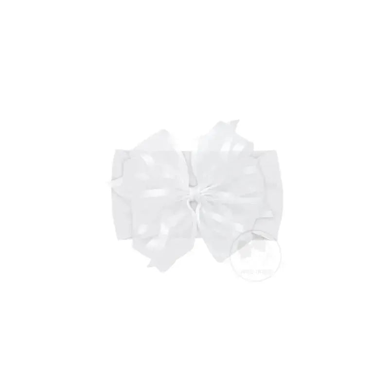 Wee Ones Medium Satin Edge Double Organza Bow On Baby Band, White Image 1