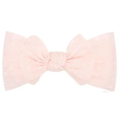 Wee Ones - Soft Shabby Dot Nylon Girls Baby Band With Matching Bowtie, Light Pink Image 1
