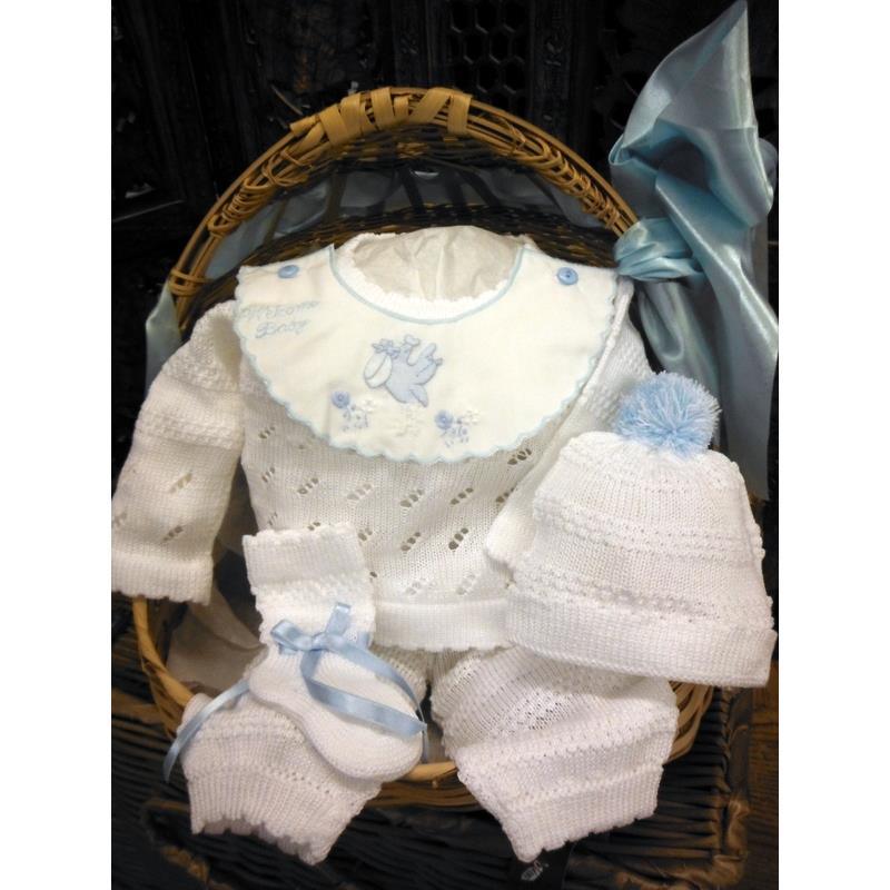 Will' Beth - 4Pc Knit Baby Set, White/Blue Image 1