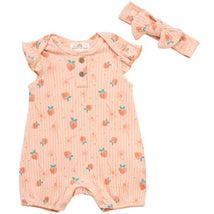 Willow + Whimsy - 2Pk Baby Girl Peach Romper With Headband Image 1