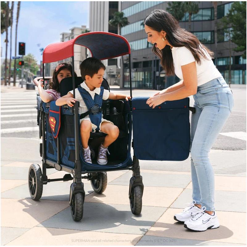WonderFold W2 Luxe Pro (2 Seater) Double Stroller Wagon, Superman Image 2