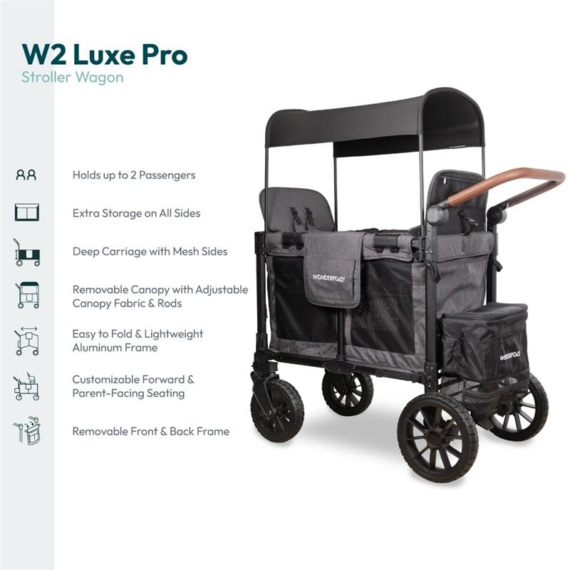 Wonderfold - W2 Luxe Pro Double Stroller For 2 kids, Charcoal Gray Image 7