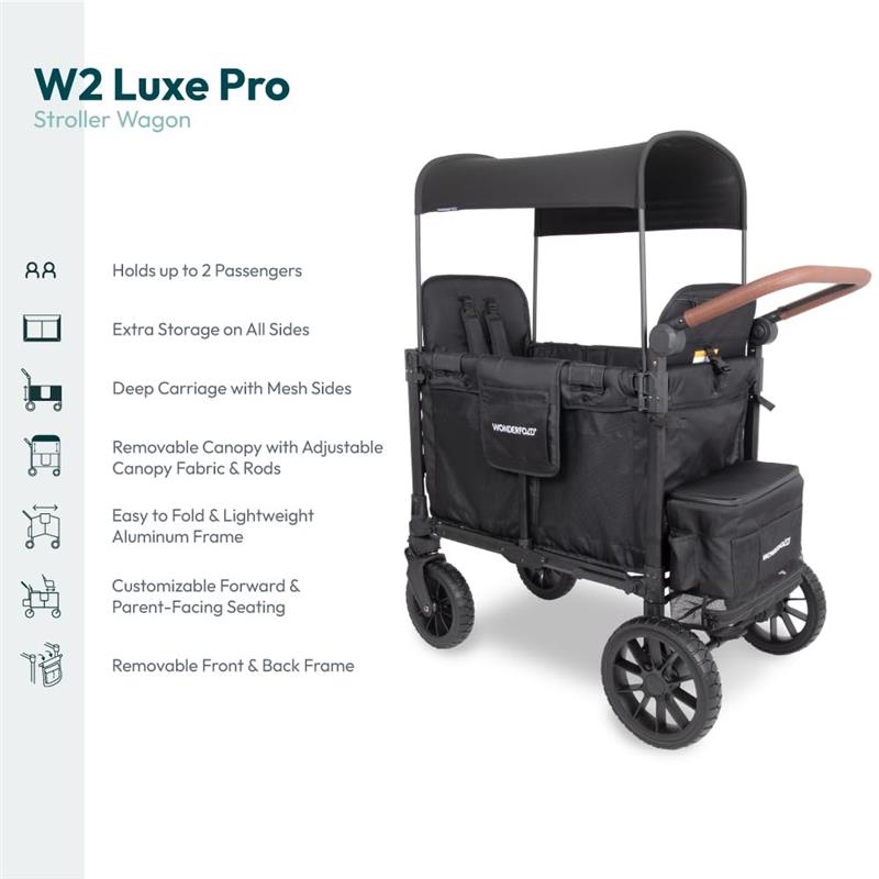 stroller wagon with storage Wonderfold - W2 Luxe Pro Stroller Wagon (2 Seater), Jet Black