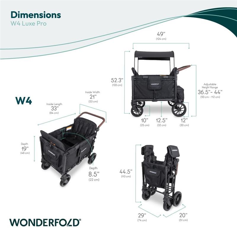 Wonderfold - W4 Luxe Pro Quad Stroller Fits Up To 4 Kids Seated Jet Black Image 3