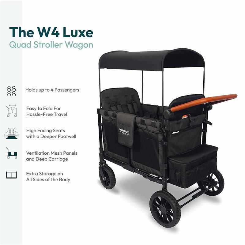 Wonderfold - W4 Luxe Quad Stroller Wagon, 4 Kids, Volcanic Black Image 3