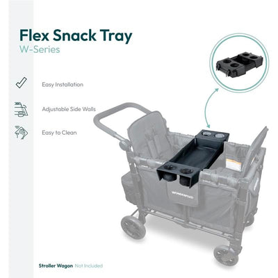 Flex Snack Tray for Wonderfold W-Series stroller, featuring adjustable sidewalls and easy installation, shown inside the wagon.
