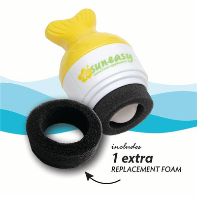 Yellow fish tail sunscreen applicator with extra foam replacement, designed for easy and even sunscreen application.