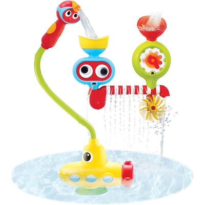 Colorful Yookidoo Submarine Spray Station features a yellow submarine and water-spraying toys for interactive bath fun.