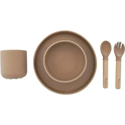 Zoli - 5Pk Silicone Kids Dishware Set, Latte Tan Image 1