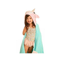 Zoocchini Kids Plush Terry Hooded Bath Towel Allie the Alicorn, Pink/Green Image 1