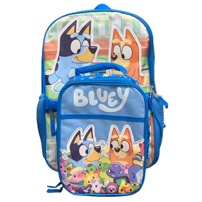 Zoofy Bluey 17 licensed character backpack and insulated lunch bag set featuring Bluey and Bingo characters.