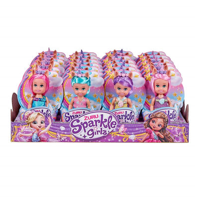 Colorful ZURU Cupcake Unicorn Princess dolls with pastel hair, each adorned with unicorn horns and wings, displayed in a box.