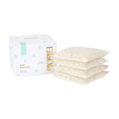 EllaOla Baby Bath Soak pack of four gentle bath sachets for newborns and infants, soothing baby bath time essentials.