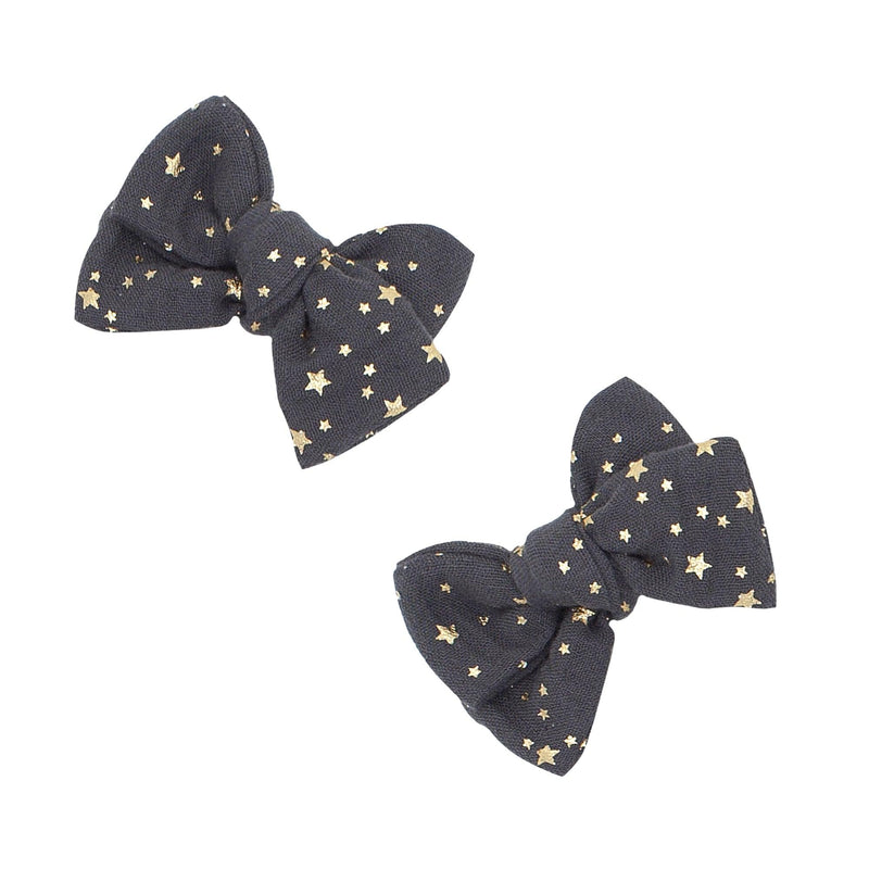 2PK BABY BLOOM CLIPS: gauze pewter & gold star