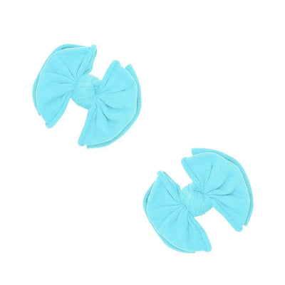 Two aqua baby fabric bow clips by Baby Bling Bows