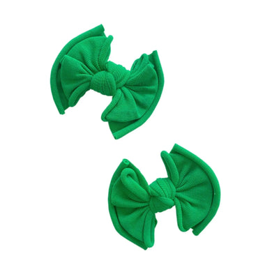 Two kelly green Baby Bling Bows fabric hair clips for babies