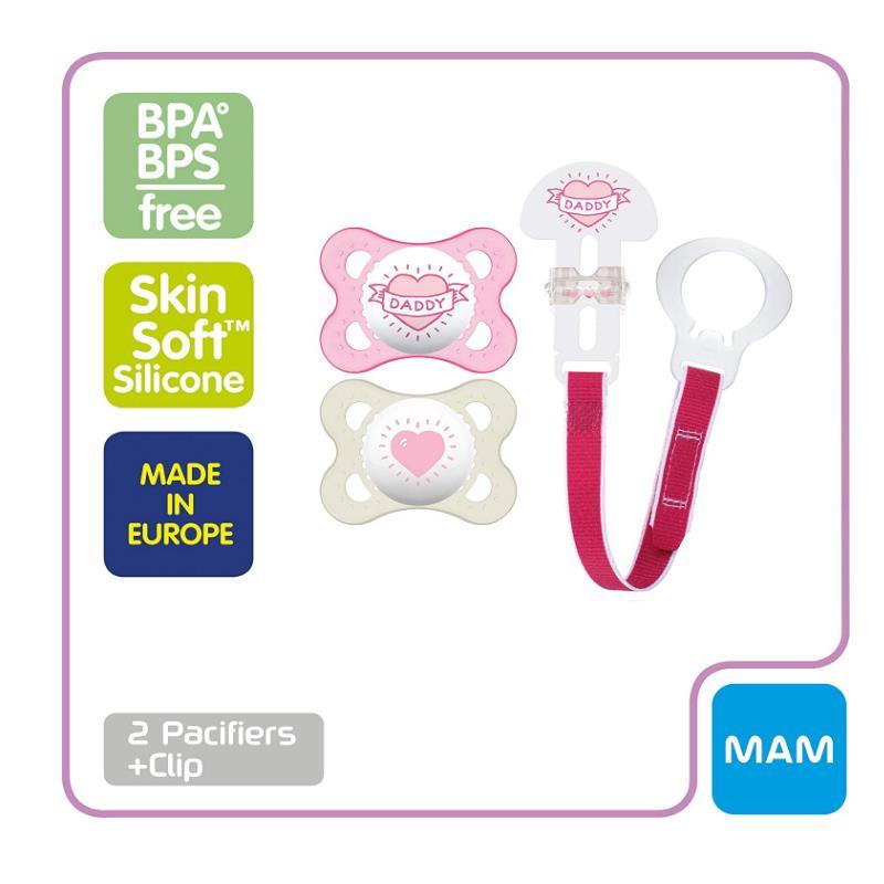 Mam Love & Affection - Daddy (2 Love & Affection Pacifiers & 1 Clip - Girl Image 3