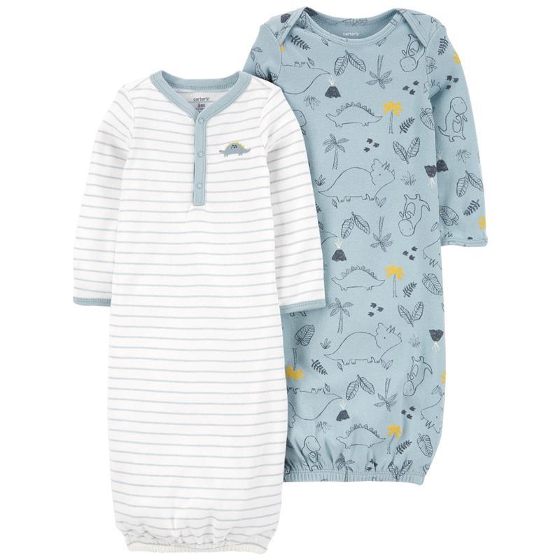 Carter's - 2-Pack Baby Sleeper Gowns- Dino White/Blue Image 1