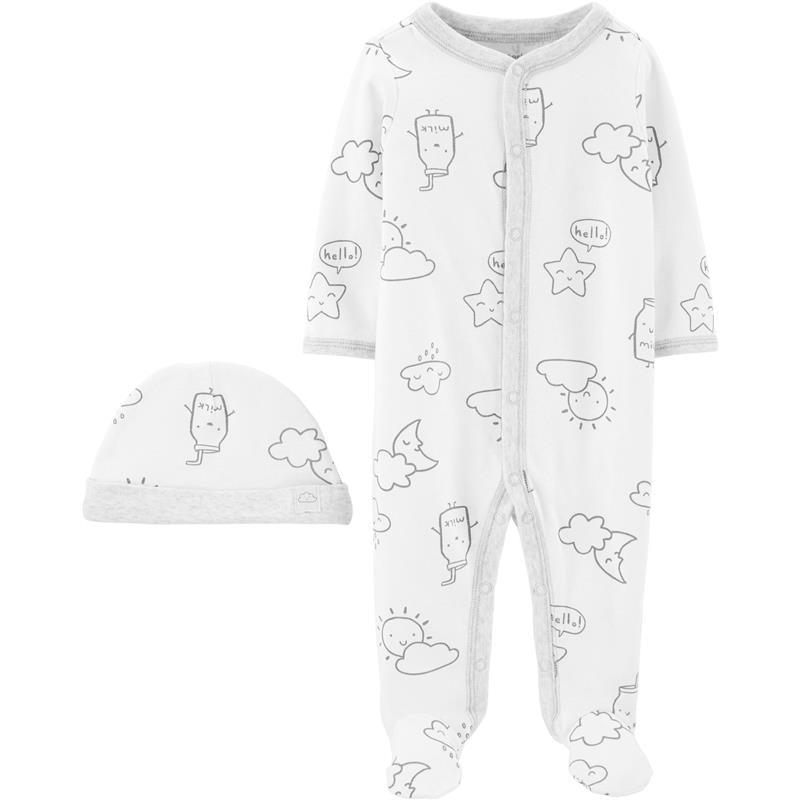 Carters - Baby Neutral 2Pk Cap & Zip-Up Sleep & Play Set, Grey/White, 9M Image 1
