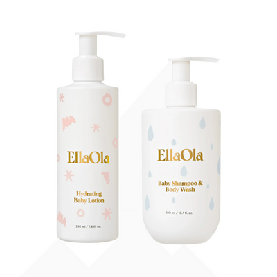 EllaOla hydrating baby lotion and baby shampoo & body wash set.
