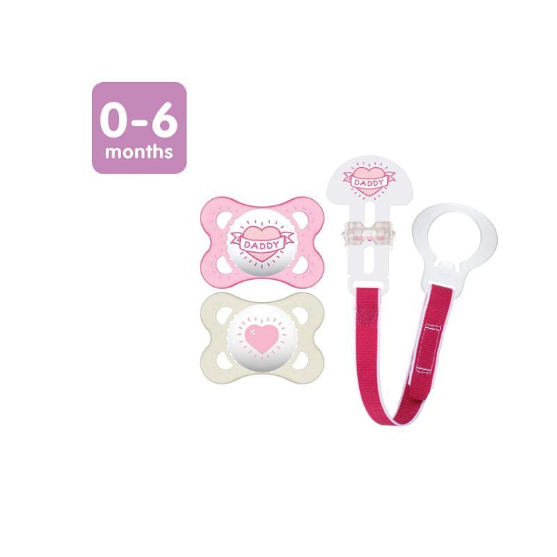 Mam Love & Affection - Daddy (2 Love & Affection Pacifiers & 1 Clip - Girl Image 2