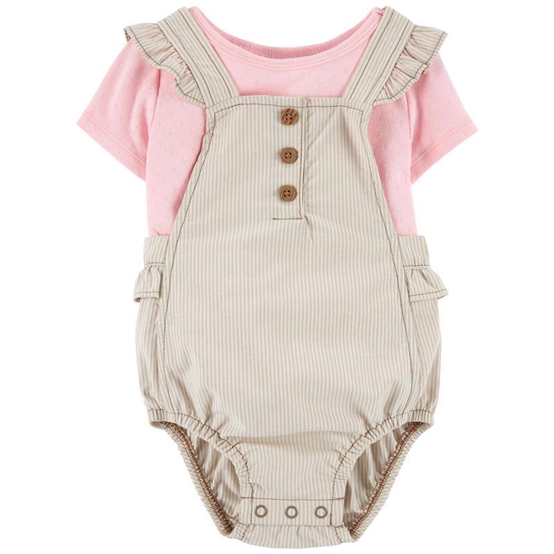Carters - Baby Girl 2Pk Bodysuit & Bubble Suit Set, Tan/Pink Image 1