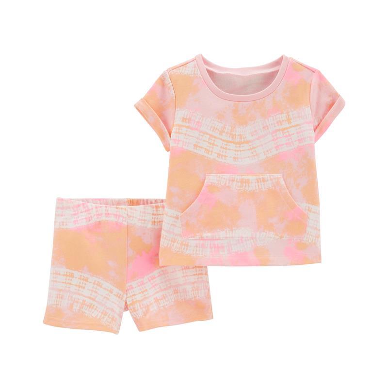 Carter's - Baby Girl 2Pc Tie-Dyed French Terry Outfit, Pink Image 1